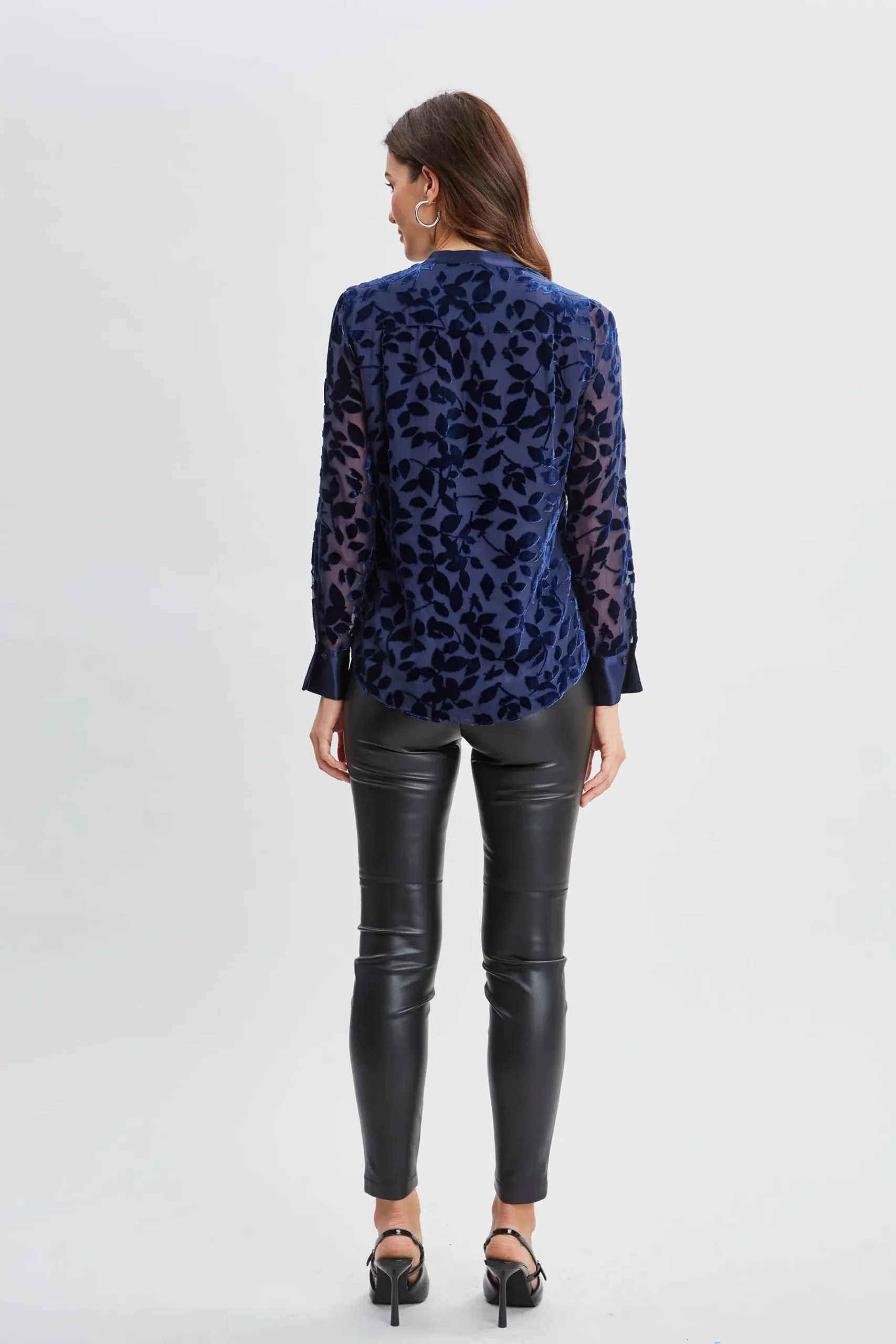 Elie Tahari Satin Velvet Burnout Shirt- Tops & Sweaters