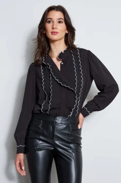 Elie Tahari Scallop Button Down Shirt- Tops & Sweaters