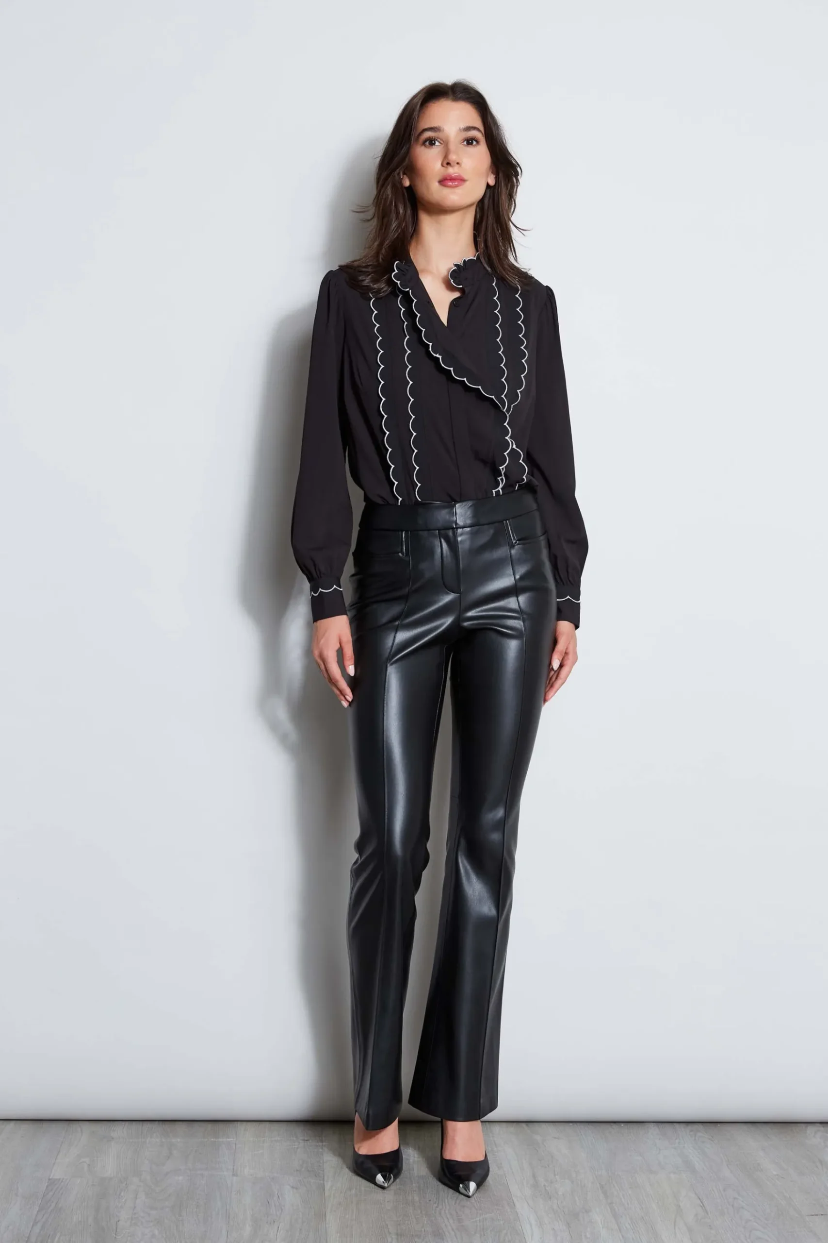 Elie Tahari Scallop Button Down Shirt- Tops & Sweaters