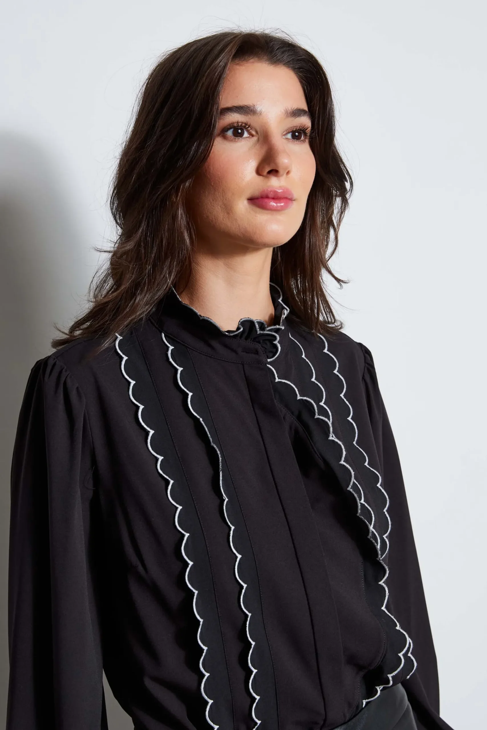 Elie Tahari Scallop Button Down Shirt- Tops & Sweaters