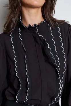 Elie Tahari Scallop Button Down Shirt- Tops & Sweaters