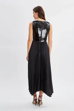 Elie Tahari Sequin Bodice Pleated Dress- Dresses & Jumpsuits