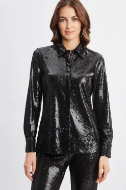 Elie Tahari Sequin Button Down Shirt- Tops & Sweaters