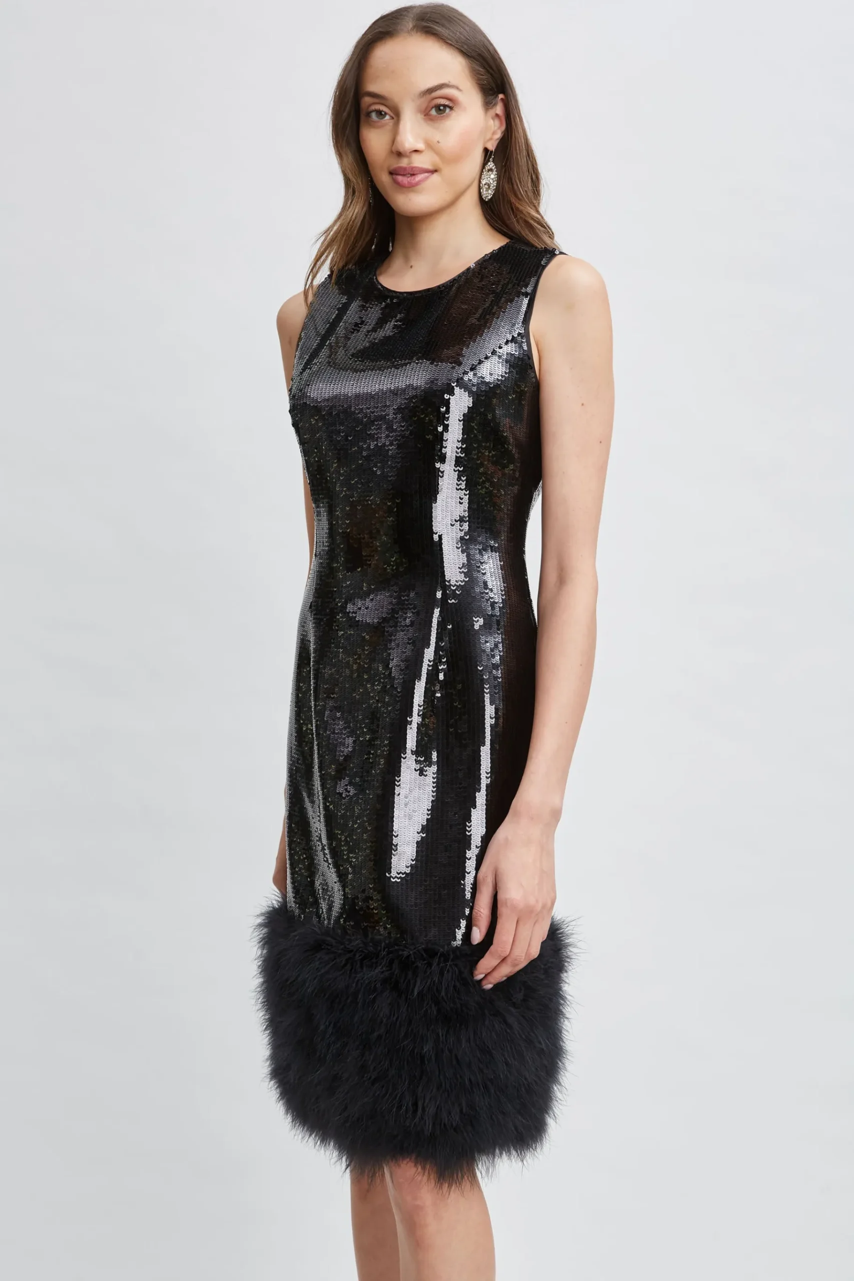 Elie Tahari Sequin Feather Hem Dress- Dresses & Jumpsuits