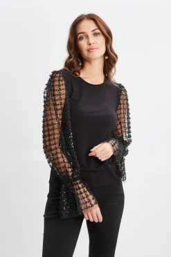 Elie Tahari Sequin Sleeve Knit- Tops & Sweaters
