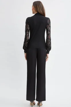 Elie Tahari Sequin Sleeve Twist Neck Knit- Tops & Sweaters