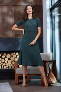 Elie Tahari Short Sleeve Cashmere Belted Dress- Short Sleeve Dresses|Midi Dresses