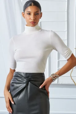 Elie Tahari Short Sleeve Cashmere Wool Sweater- Tops & Sweaters