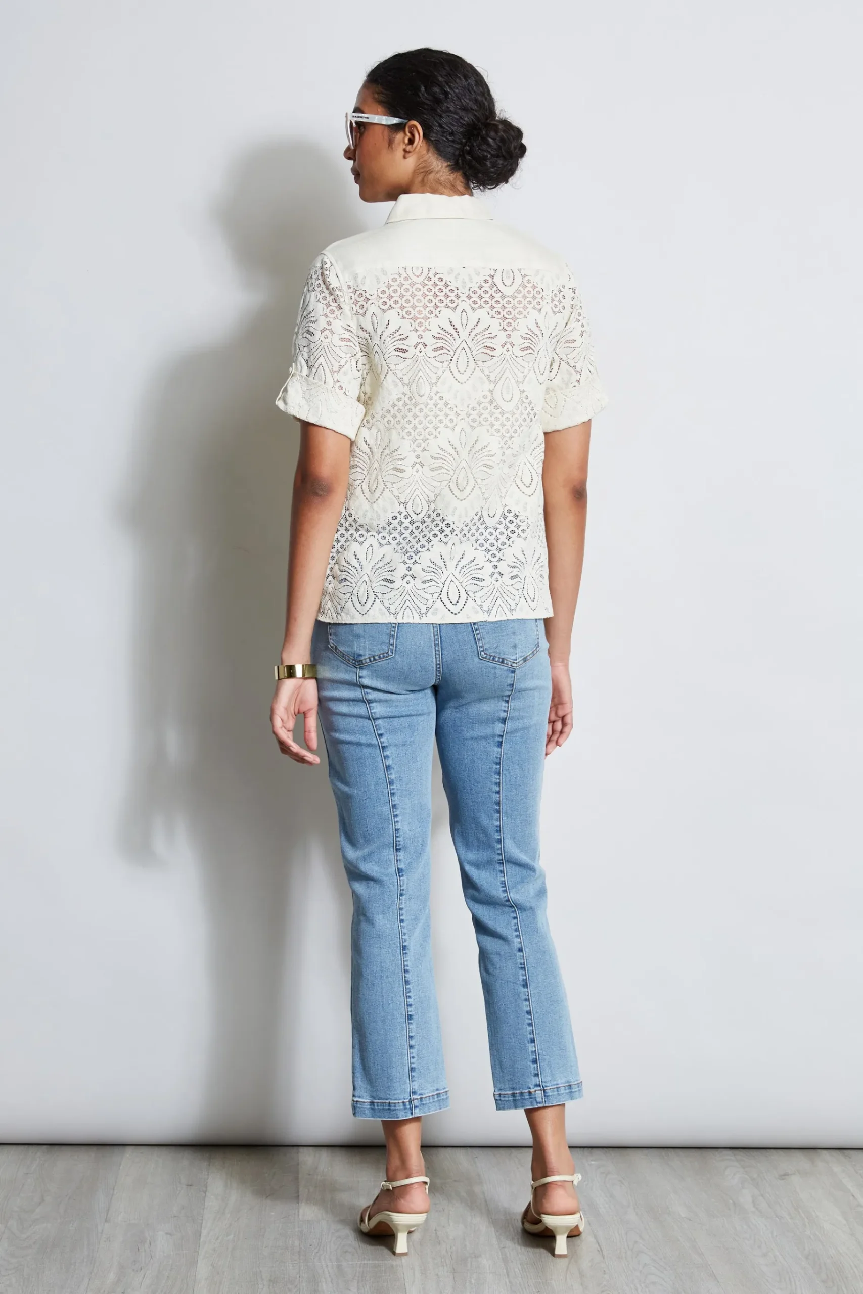 Elie Tahari Short Sleeve Lace Utility Shirt- Tops & Sweaters