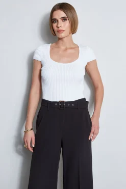 Elie Tahari Short Sleeve Rib Sweater- Tops & Sweaters