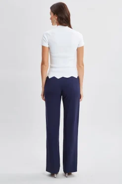 Elie Tahari Short Sleeve Scallop Sweater- Tops & Sweaters