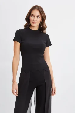 Elie Tahari Short Sleeve Scallop Sweater- Tops & Sweaters
