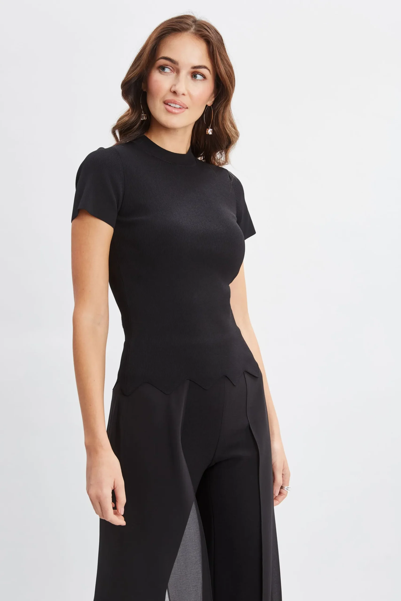 Elie Tahari Short Sleeve Scallop Sweater- Tops & Sweaters