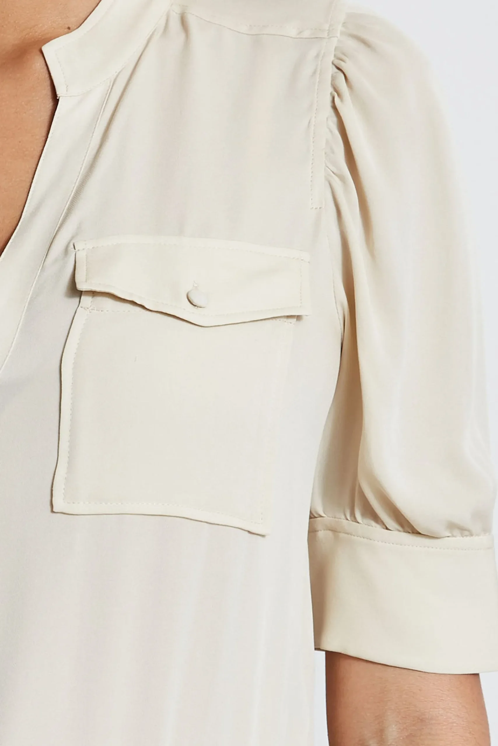 Elie Tahari Short Sleeve Silk Utility Shirt- Tops & Sweaters