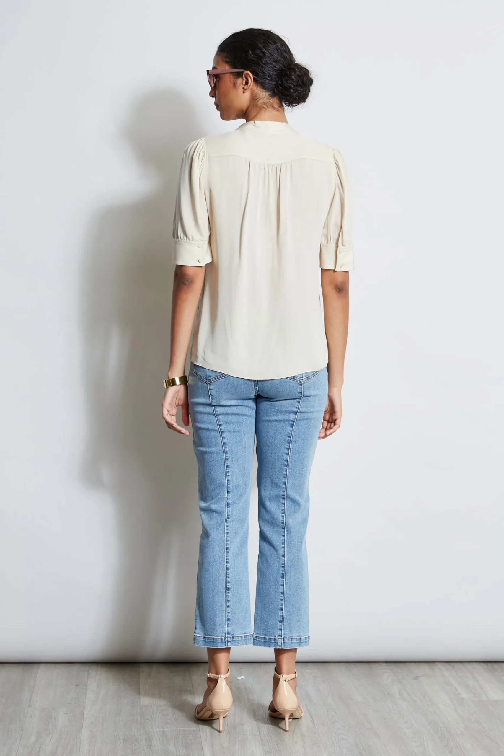Elie Tahari Short Sleeve Silk Utility Shirt- Tops & Sweaters