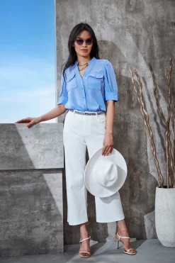 Elie Tahari Short Sleeve Silk Utility Shirt- Tops & Sweaters