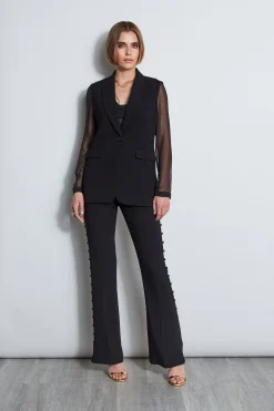 Elie Tahari Side Button Crepe Pant- Bottoms|Suiting