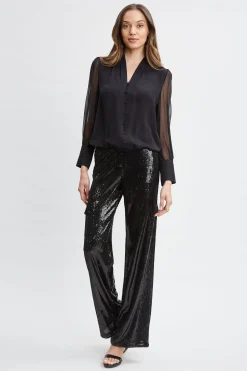 Elie Tahari Silk Blouson Button Shirt- Tops & Sweaters
