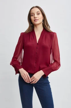 Elie Tahari Silk Blouson Button Shirt- Tops & Sweaters