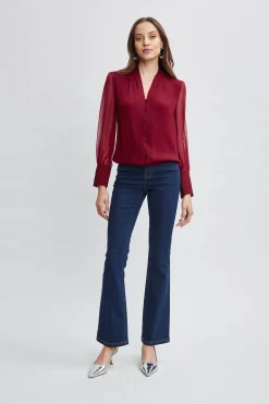 Elie Tahari Silk Blouson Button Shirt- Tops & Sweaters