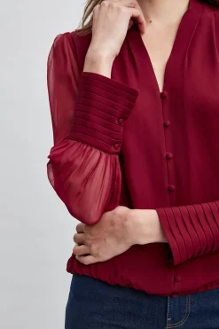 Elie Tahari Silk Blouson Button Shirt- Tops & Sweaters