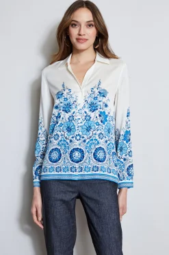 Elie Tahari Silk Cascade Garden Shirt- Tops & Sweaters