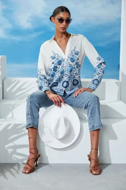 Elie Tahari Silk Cascade Garden Shirt- Tops & Sweaters