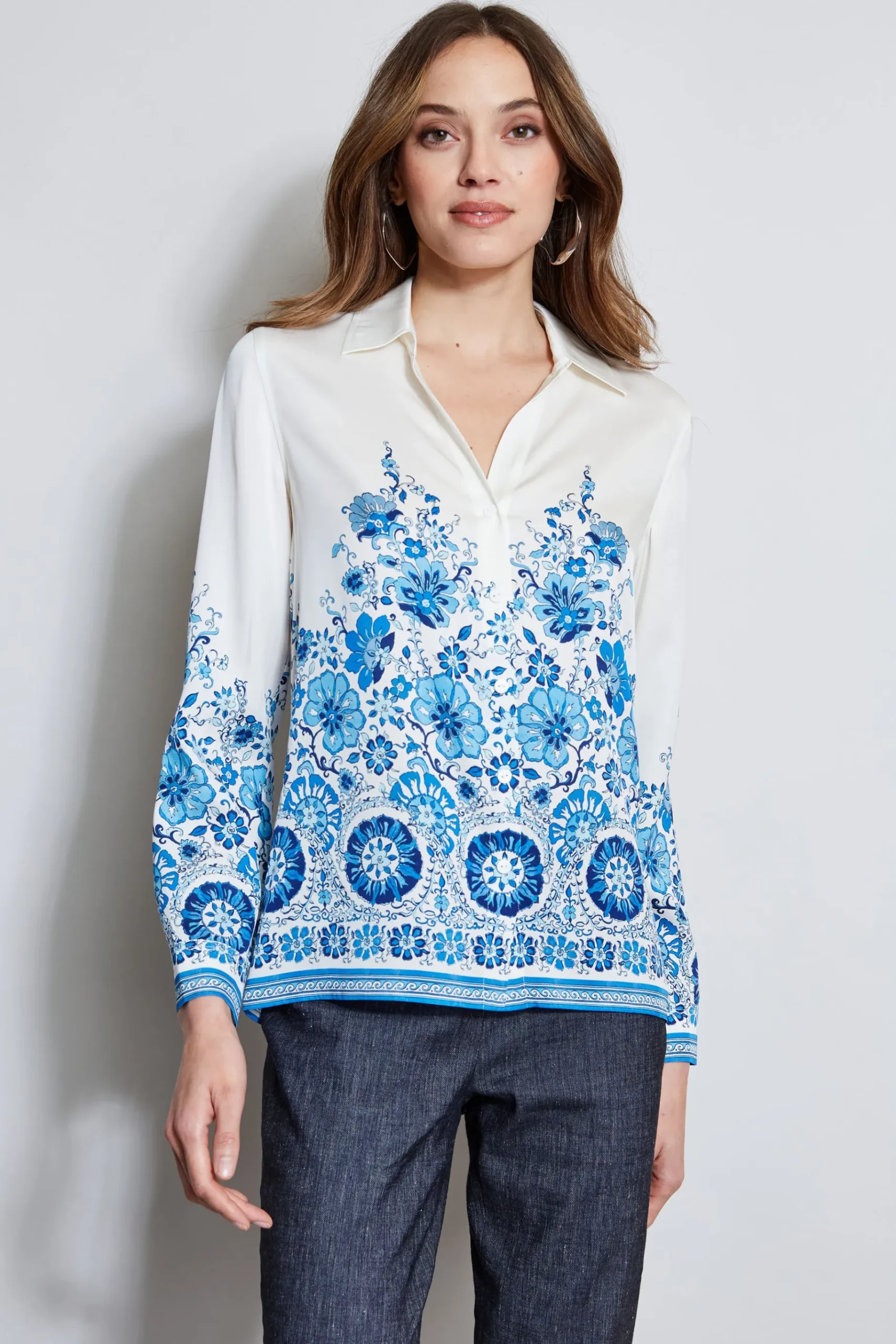 Elie Tahari Silk Cascade Garden Shirt- Tops & Sweaters