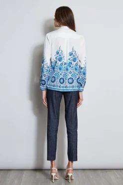 Elie Tahari Silk Cascade Garden Shirt- Tops & Sweaters