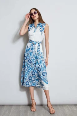Elie Tahari Silk Cascade Garden Shirt Dress- Dresses & Jumpsuits|Midi Dresses