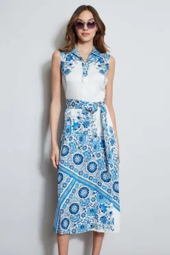Elie Tahari Silk Cascade Garden Shirt Dress- Dresses & Jumpsuits|Midi Dresses