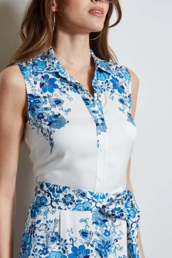 Elie Tahari Silk Cascade Garden Shirt Dress- Dresses & Jumpsuits|Midi Dresses