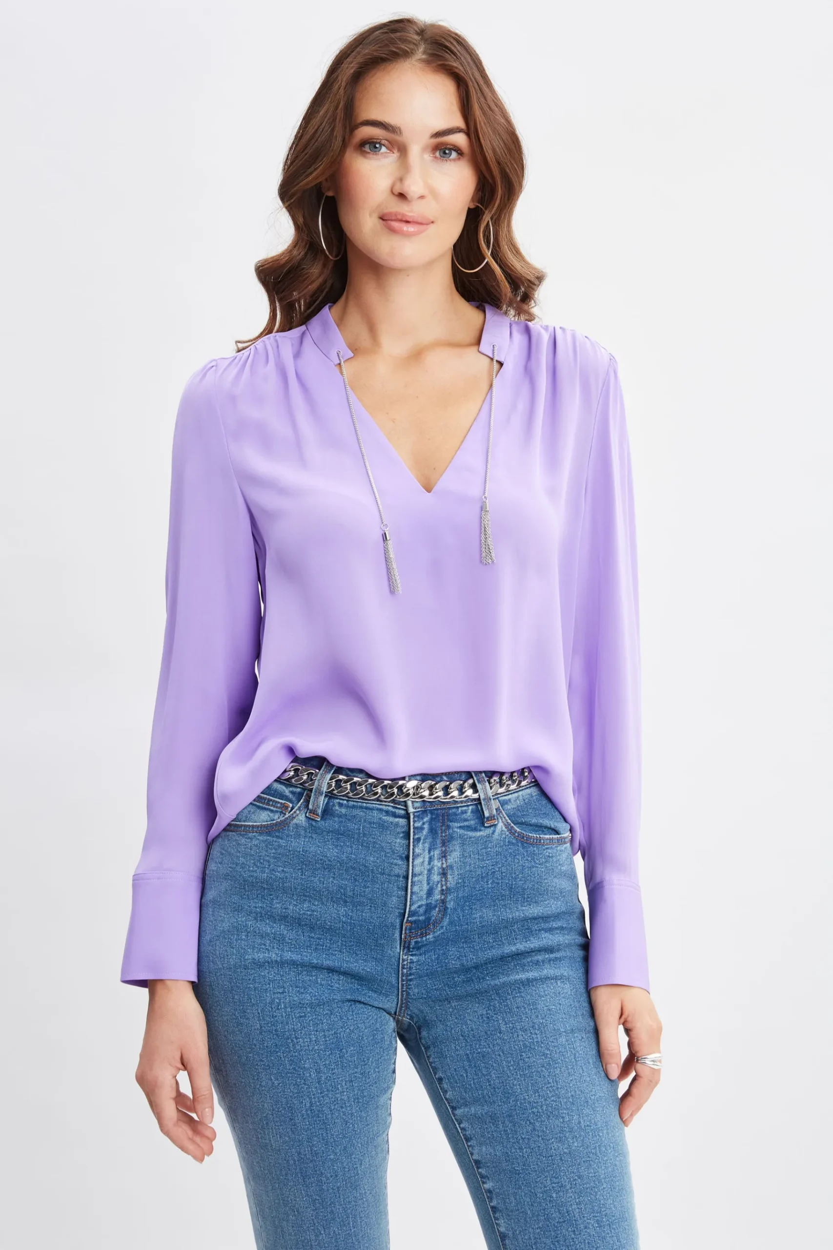 Elie Tahari Silk Chain Tassel Shirt- Tops & Sweaters