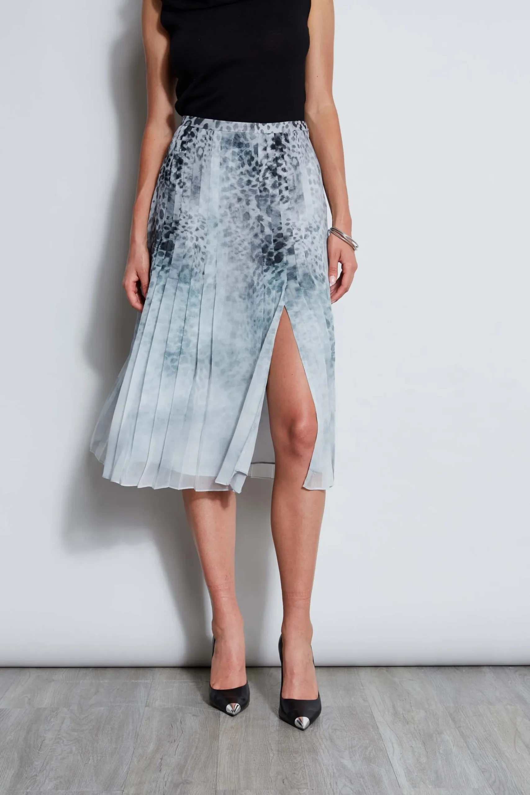 Elie Tahari Silk Chiffon Pleated Cheetah Skirt- Bottoms