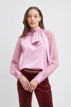 Elie Tahari Silk Chiffon Sleeve Tie Shirt- Tops & Sweaters|Suiting