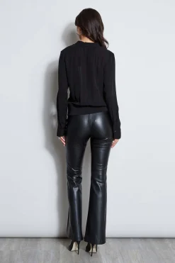 Elie Tahari Silk Contour Neck Rib Trim Shirt- Tops & Sweaters