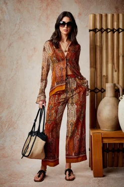 Elie Tahari Silk Crinkle Chiffon Raj Paisley Shirt- Tops & Sweaters