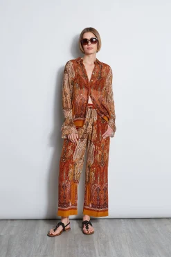 Elie Tahari Silk Crinkle Chiffon Raj Paisley Shirt- Tops & Sweaters