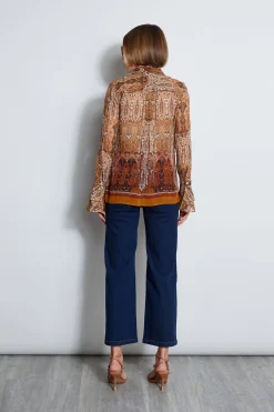 Elie Tahari Silk Crinkle Chiffon Raj Paisley Shirt- Tops & Sweaters