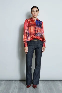 Elie Tahari Silk Digital Plaid Shirt- Tops & Sweaters
