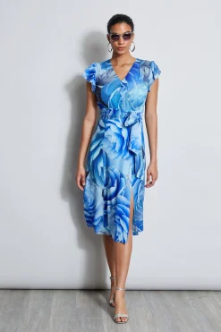 Elie Tahari Silk Fantasy Garden Midi Dress- Dresses & Jumpsuits|Short Sleeve Dresses