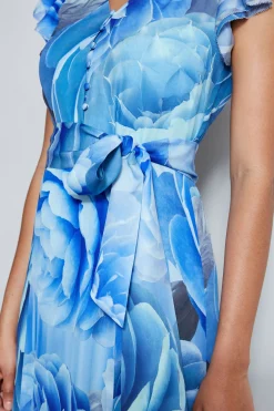 Elie Tahari Silk Fantasy Garden Midi Dress- Dresses & Jumpsuits|Short Sleeve Dresses