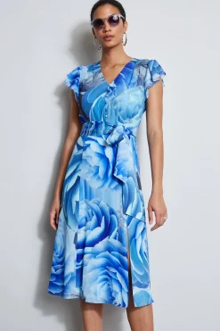 Elie Tahari Silk Fantasy Garden Midi Dress- Dresses & Jumpsuits|Short Sleeve Dresses