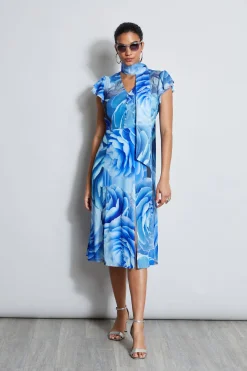 Elie Tahari Silk Fantasy Garden Midi Dress- Dresses & Jumpsuits|Short Sleeve Dresses