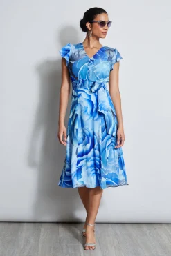 Elie Tahari Silk Fantasy Garden Midi Dress- Dresses & Jumpsuits|Short Sleeve Dresses