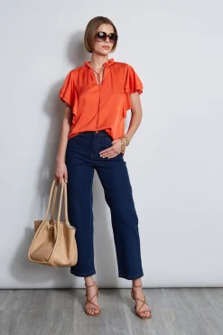 Elie Tahari Silk Flutter Sleeve Tie Shirt- Tops & Sweaters