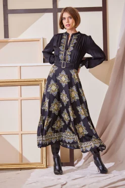 Elie Tahari Silk Geometric Midi Dress- Dresses & Jumpsuits|Midi Dresses