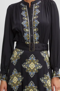 Elie Tahari Silk Geometric Midi Dress- Dresses & Jumpsuits|Midi Dresses