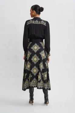 Elie Tahari Silk Geometric Midi Dress- Dresses & Jumpsuits|Midi Dresses