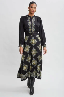 Elie Tahari Silk Geometric Midi Dress- Dresses & Jumpsuits|Midi Dresses